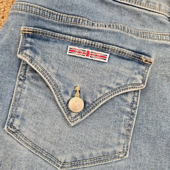 Hudson Jeans Womens 12 Blue Lighter Wash Straight Leg Stretch Denim Flap Pockets - Picture 3 of 14